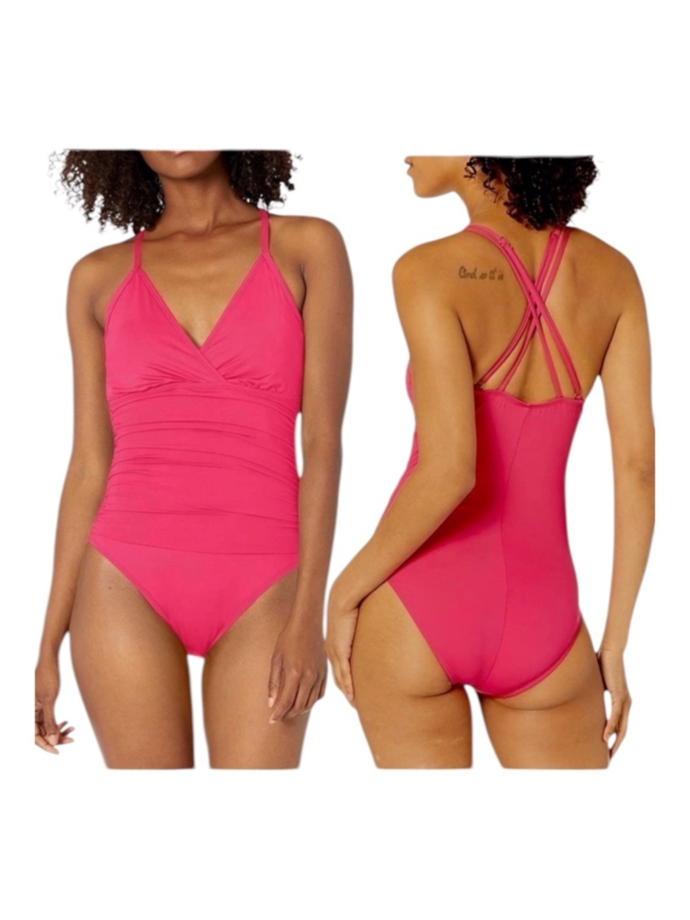 La Blanca Island Goddess Pink One Piece Double Strappy Swimwear Size 2 (…